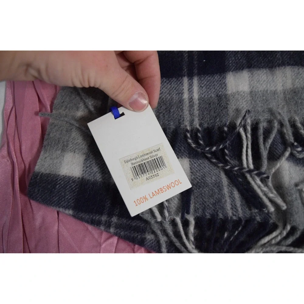 Edinburgh 100% Lambswool Tartan Plaid Scarf Classic Blue Grey Mens New 58X 11.5